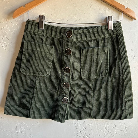 Zara Dresses & Skirts - Zara Green Corduroy Button Front Mini Skirt Indie Dark Academia Cottagecore Sz S